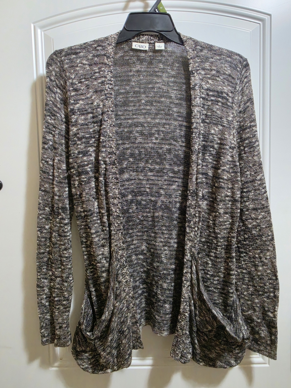 Cato Marled Open-Front Cardigan in Gray and Cream